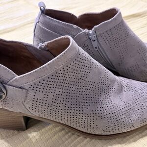 Perforated Suede Ankle Booties - Light Gray